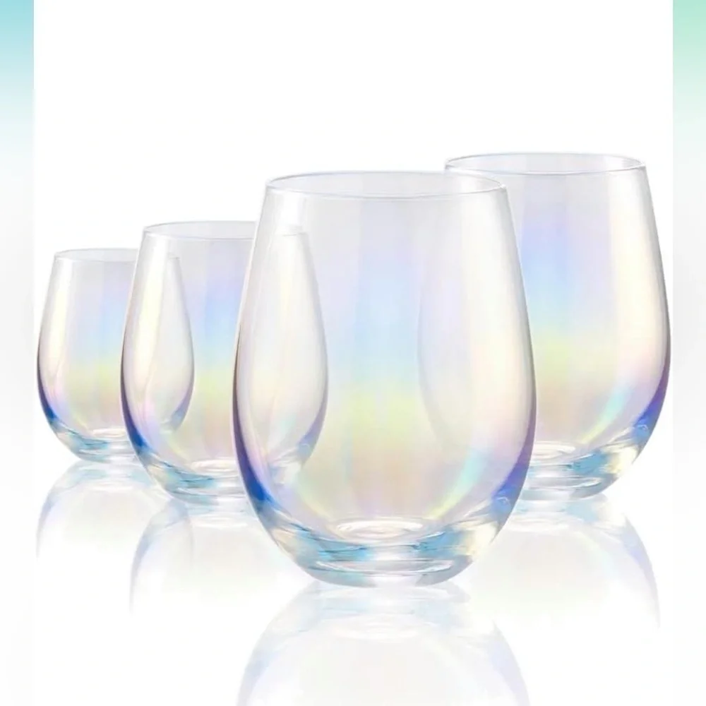 New in Box Circleware Radiance White Pearl Stemless Wine Glasses